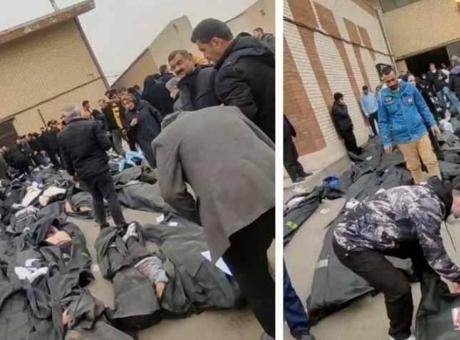 SON DAKİKA HABERLER: İran’da şok edici görüntüler! Hastane önünde yüzden fazla ceset torbası